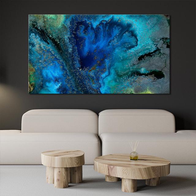 Turquoise Liquid Wrapped Canvas Art Print M2M Prints Size: 61cm H x 110cm W x 2cm D on Productcaster.