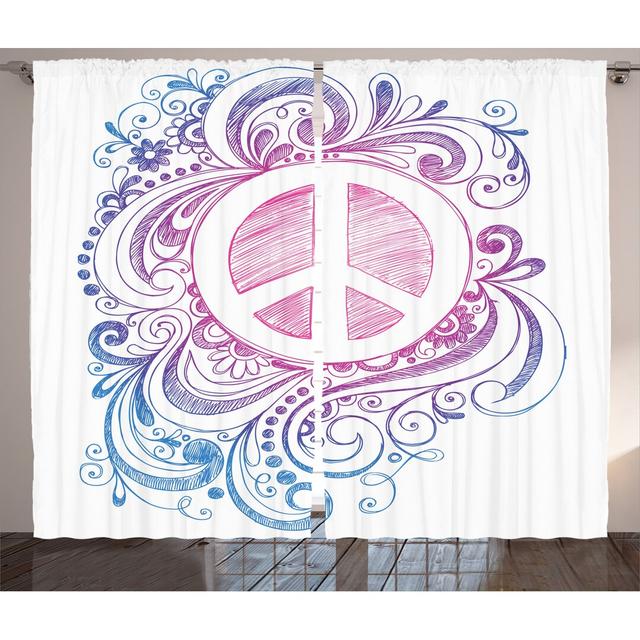 2-tlg. Vorhang-Set Hand Drawn Peace Sign and Swirls Freedom Change Hope Roll mit Stangendurchzug, halbtransparent East Urban Home Panel-Größe: 280 cm on Productcaster.