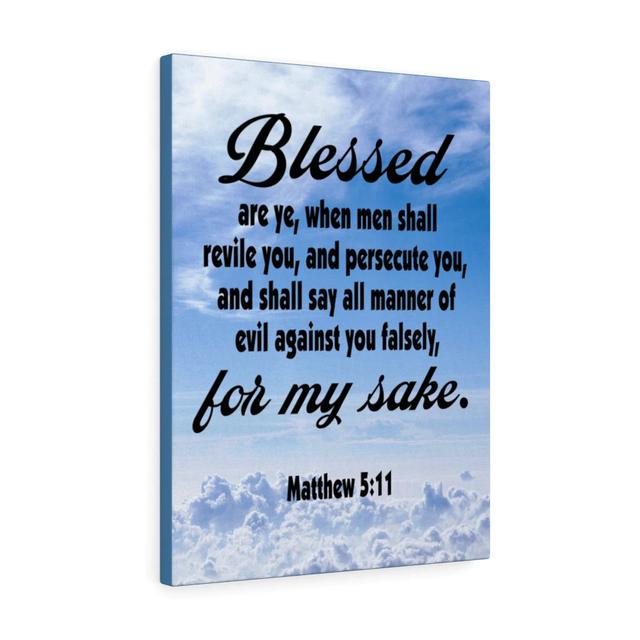 Blessed for My Sake Matthew 5:11 - Wrapped Canvas Typography Blue Elephant Size: 41cm H x 30cm W on Productcaster.