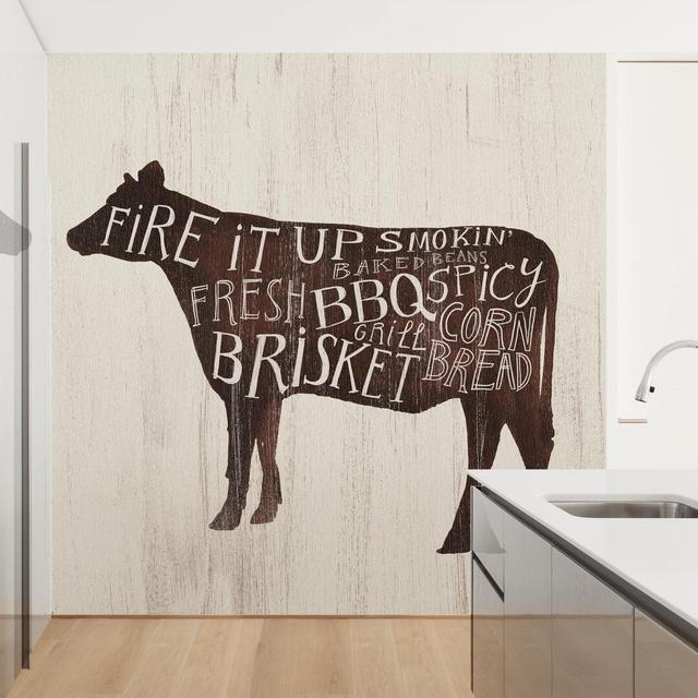 Farmyard Barbecue - Cow 3.36m x 3.36m Textured Matt Peel & Stick Wall Mural East Urban Home on Productcaster.