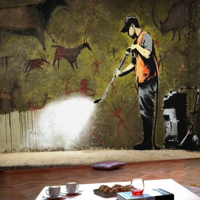 Fototapete Banksy Cave Painting East Urban Home Größe: 300 cm x 210 cm on Productcaster.