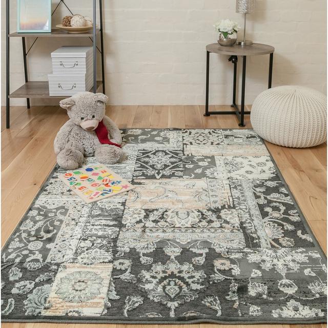 Rug in Charcoal with Floral Pattern by Ophelia on Productcaster.