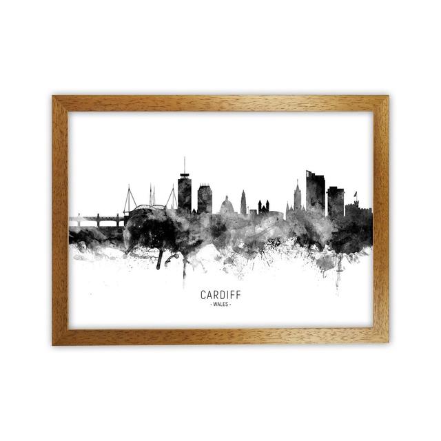 Cardiff Wales Skyline Black White City Name by Michael Tompsett - Graphic Art Print Latitude Run Format: Brown Framed, Size: 64cm H x 88cm W x 3cm D on Productcaster.