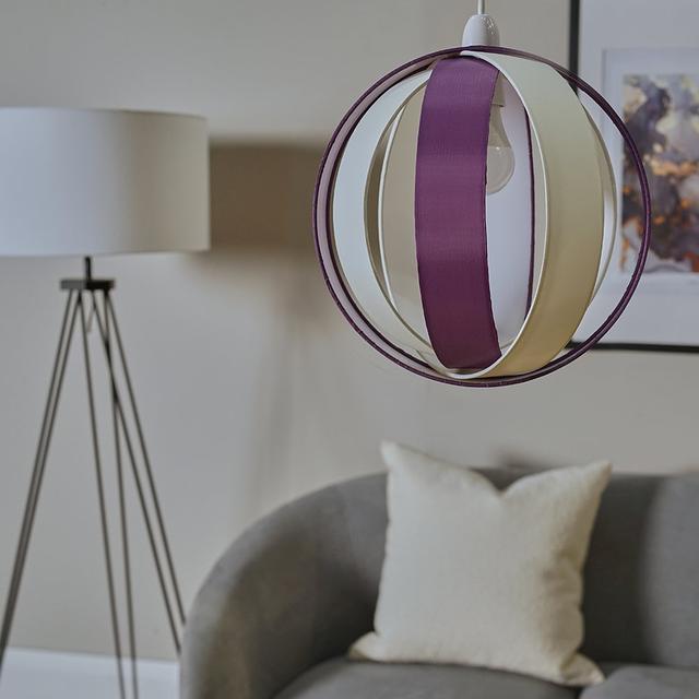 29cm H Cotton Round Pendant Shade ( Screw On ) 17 Stories Colour: Purple / Cream on Productcaster.