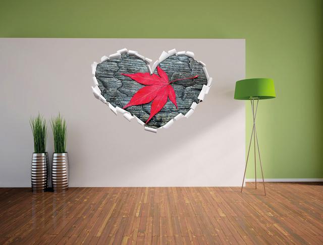 Wandtattoo Rotes Blatt auf Holz, Laub, Natur East Urban Home Größe: 64,5 cm H x 92 cm B x 0,02 cm T on Productcaster.