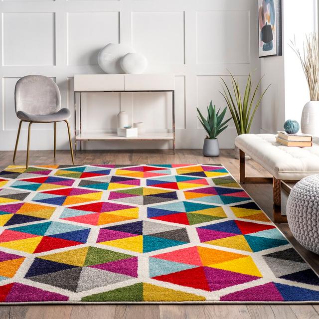 Sesto Pink/Blue/Yellow Rug Blue Elephant Rug Size: Rectangle 152 x 244cm on Productcaster.