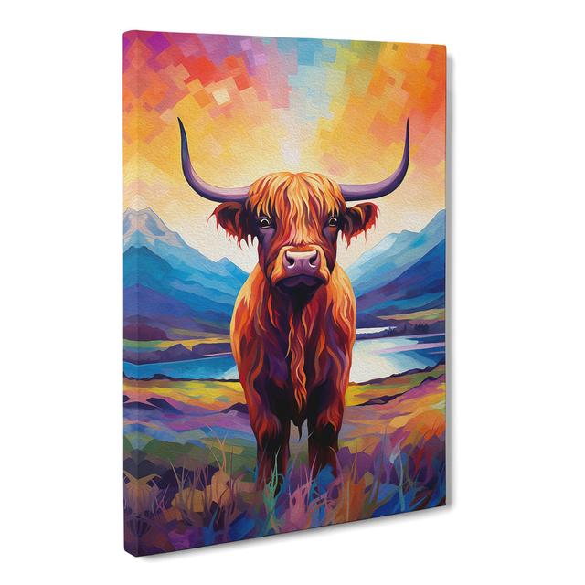 Highland Cow Futurism - Art Prints on Canvas Alpen Home Size: 76cm H x 50cm W x 3cm D on Productcaster.