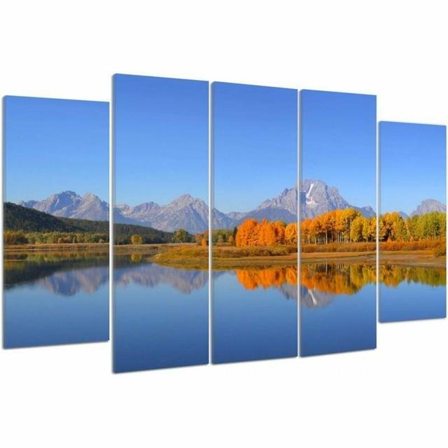 'Grand Teton National Park' - 5 Piece Wrapped Canvas Photograph Print Set Brayden Studio Size: 140cm H x 300cm W on Productcaster.