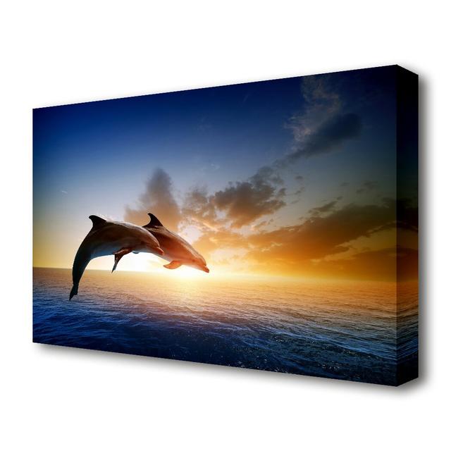 'Jumping Sunset Dolphins Wildlife' Photographic Print on Canvas East Urban Home Size: 35.6 cm H x 50.8 cm W on Productcaster.