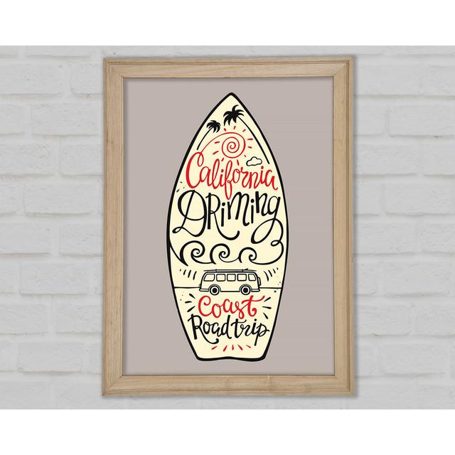 California Surf Board Framed Print Happy Larry Size: 29.7" H x 42" W on Productcaster.