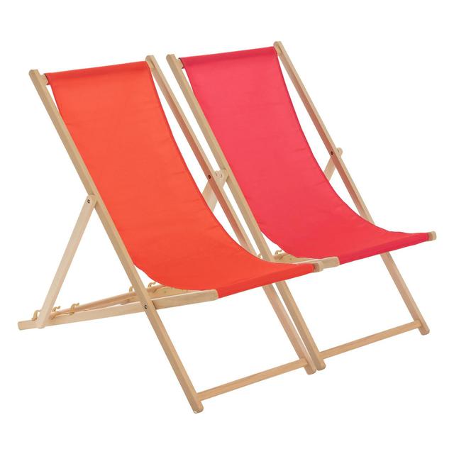 Harbour Housewares - Folding Wooden Deck Chairs (Set of 2) Harbour Housewares Colour (Fabric): Red/Pink on Productcaster.