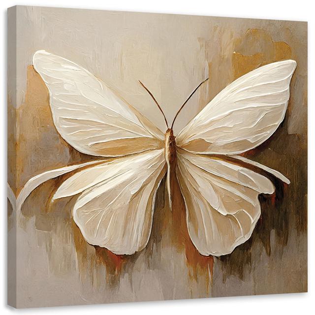 Canvas Print, Beige Painted Butterfly - Wrapped Canvas Print Astoria Grand Size: 50cm H x 50cm W on Productcaster.