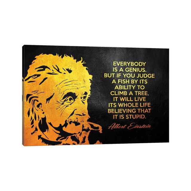 Albert Einstein Genius Quote by Adrian Baldovino - Wrapped Canvas Typography Maturi Size: 45.72cm H x 66.04cm W x 3.81cm D on Productcaster.