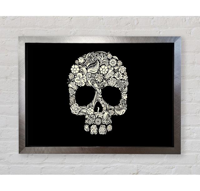 Skulls Floral Framed Print Wall Art Happy Larry Format: Black Framed Paper, Size: 100cm H x 141.4cm W x 3.4cm D on Productcaster.