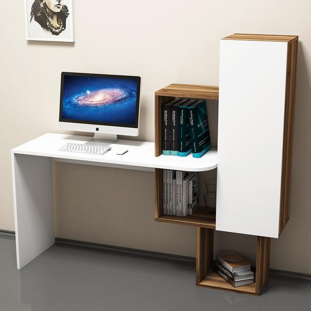 Loucks Computer Desk Ebern Designs Colour (Shelf/Frame): White/Walnut on Productcaster.