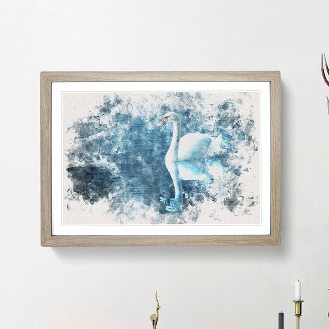 White Swan on a Blue Lake Watercolour - Picture Frame Graphic Art Print on MDF East Urban Home Frame Option: Oak Framed, Size: 40cm H x 60cm W x 2cm D on Productcaster.