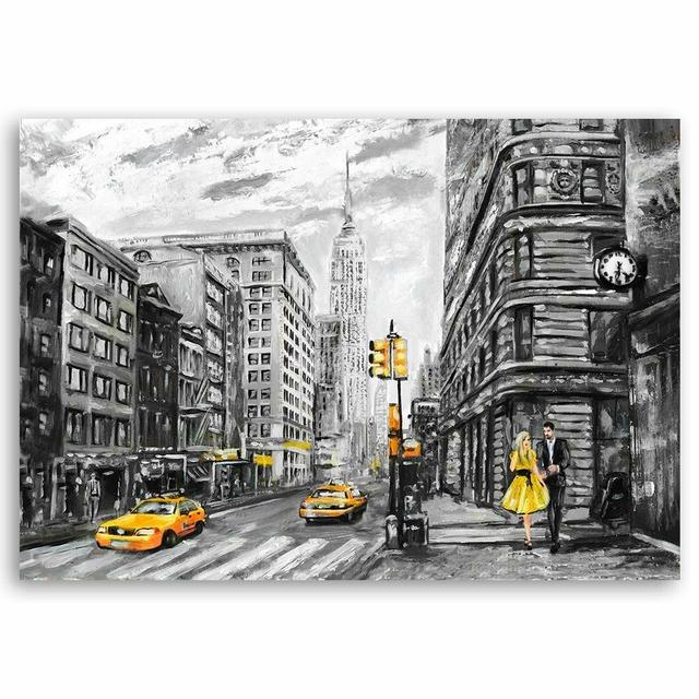 Leinwandbild Taxi in der Stadt ModernMoments Größe: 80 cm H x 120 cm B on Productcaster.