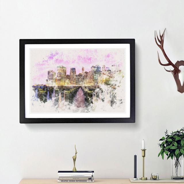 Manhattan from Brooklyn Bridge Watercolour - Picture Frame Graphic Art Print East Urban Home Frame Option: Black Framed, Size: 45cm H x 63cm W x 2cm D on Productcaster.