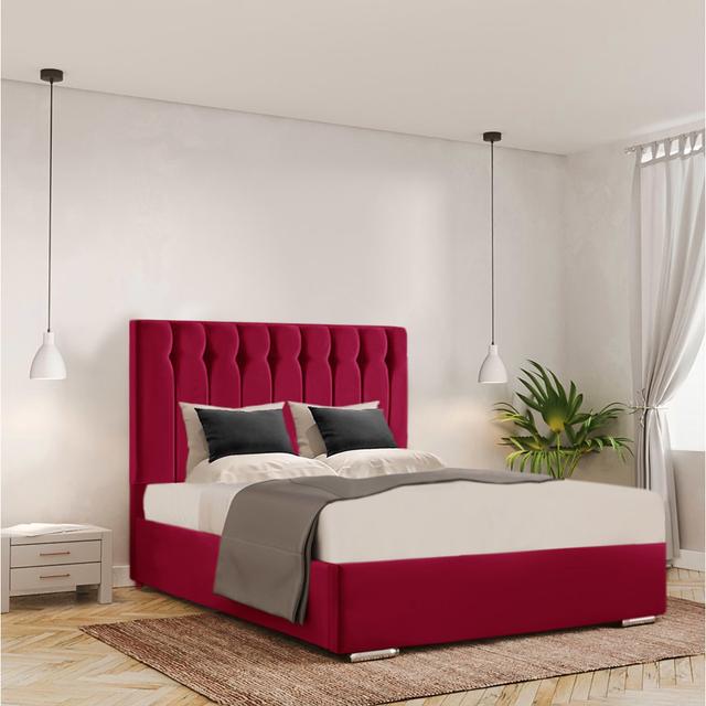 Chedva Bed Frame - Plush Velvet Ivy Bronx Size: Small Double, Colour: Red on Productcaster.