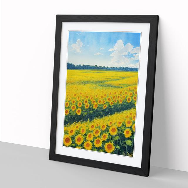 Watercolour Sunflower Field Vol.1 - Picture Frame Print Big Box Art Size: 46cm H x 34cm W x 2cm D, Frame Option: Walnut on Productcaster.