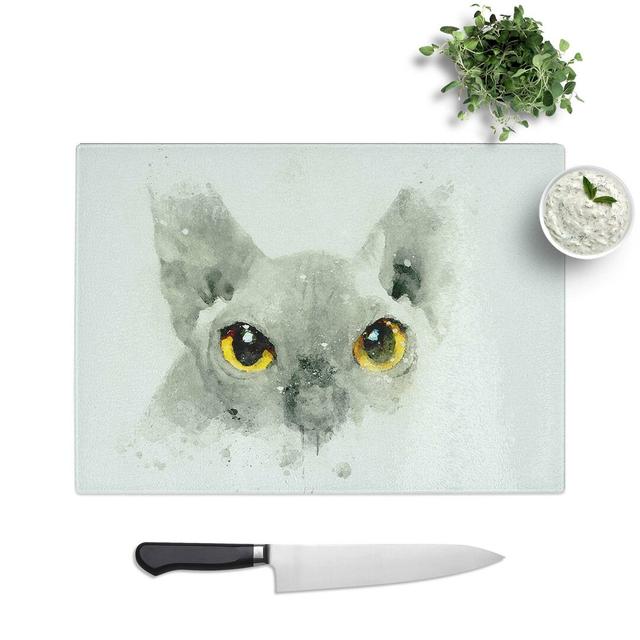 Tempered Glass Sphynx Cat with Eyes Chopping Board East Urban Home Size: 28.5 cm W x 20 cm L on Productcaster.