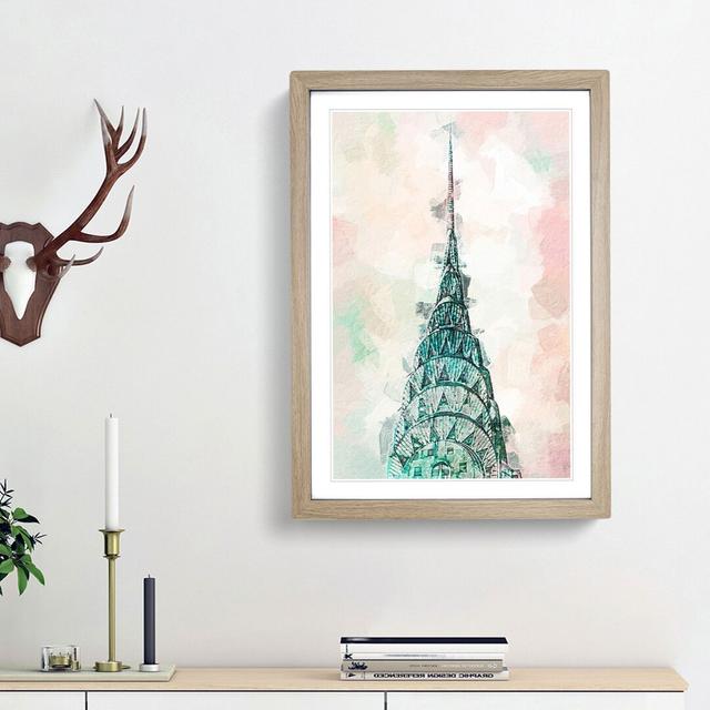 New York City Empire State Building in Abstract - Picture Frame Painting Print East Urban Home Frame Option: Oak Framed, Size: 65cm H x 48cm W x 2cm D on Productcaster.