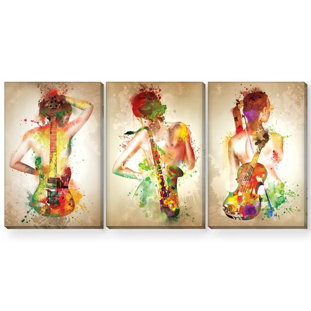 Harmonic Splash - 3 Piece Graphic Art Set on Canvas Clock Canvas Format: Wrapped Canvas, Size: 90cm H x 180cm W x 3.8cm D on Productcaster.