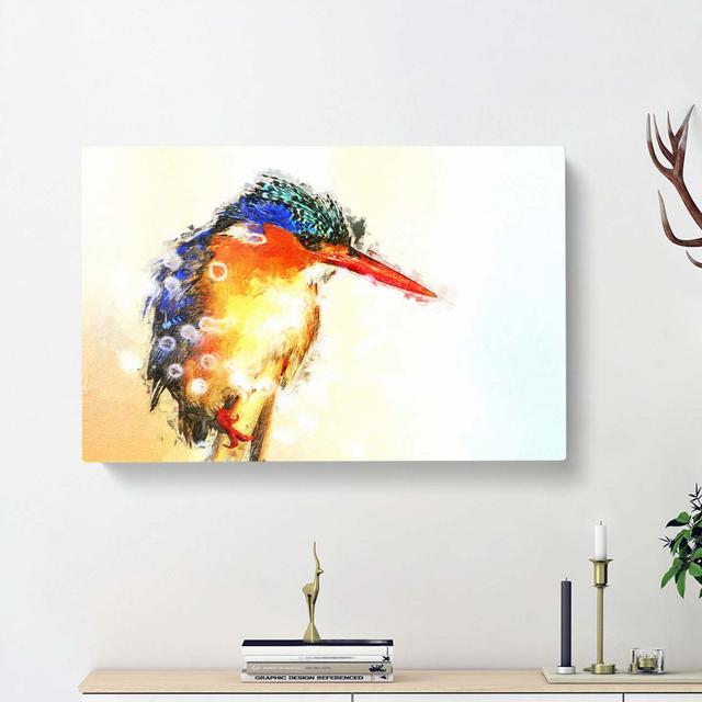 Exquisite Kingfisher Bird in Abstract - Wrapped Canvas Painting Print East Urban Home Size: 35cm H x 50cm W x 3cm D on Productcaster.