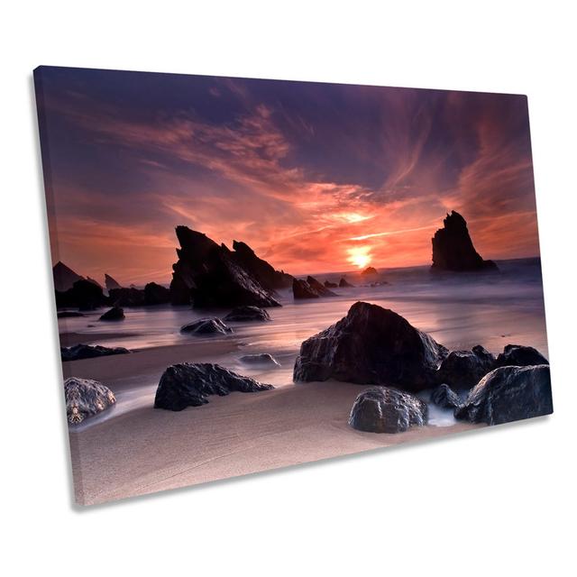 Sunset Beach Seascape Cove CANVAS WALL ART Framed Print Highland Dunes Size: 40.6cm H x 61cm W on Productcaster.