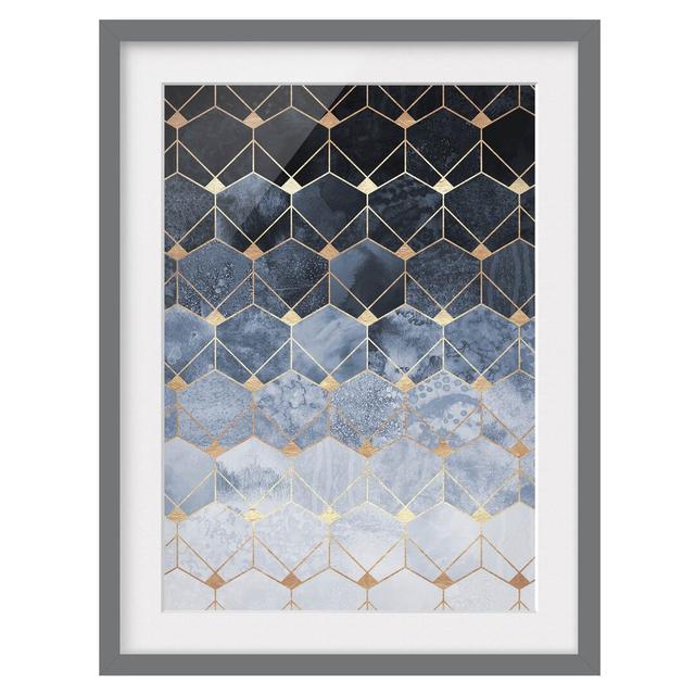 Blue Geometry Golden Art Deco - Picture Frame Graphic Art Canora Grey Size: 55cm H x 40cm W x 2cm D, Frame Option: Grey on Productcaster.