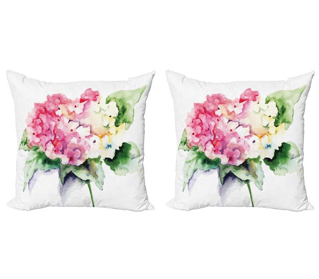 Pillow Cushion Cover, Hydrangea Flower Bouquet, Forest Green Yellow Pink (Set of 2) East Urban Home on Productcaster.