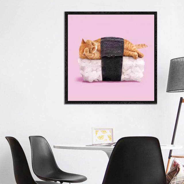 Sushi Cat by Paul Fuentes - Graphic Art Print on Canvas Maturi Frame Option: Black Framed, Size: 45.72cm H x 45.72cm W x 3.81cm D on Productcaster.