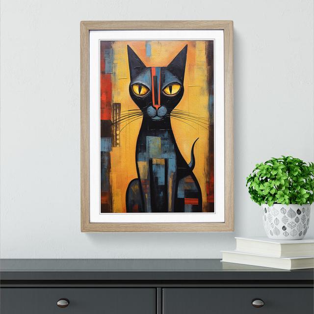 Egyptian Cat Modern No.3 Marlow Home Co. Size: 34cm H x 25cm W x 2cm D, Frame Colour: Oak on Productcaster.