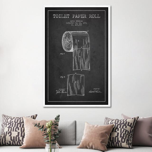 Toilet Paper Charcoal Patent Blueprint by Aged Pixel - Floater Frame Print on Canvas Williston Forge Frame Option: White Framed, Size: 152.4cm H x 101 on Productcaster.