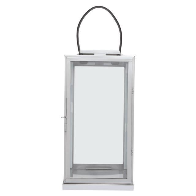 Searle Large Silver Steel With Hair On Leather Handle Lantern Canora Grey Size: 62cm H x 30cm W x 30cm D on Productcaster.