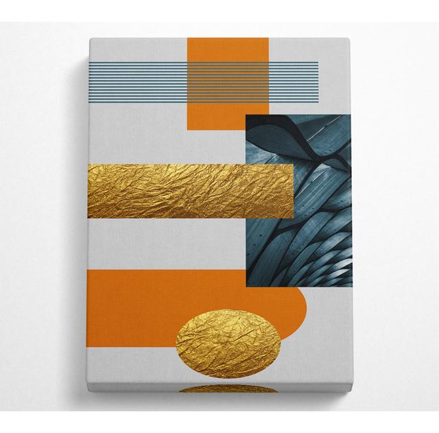 Orange Shapes Gold - No Frame Art Prints on Canvas Metro Lane Size: 106.6cm H x 66cm W on Productcaster.