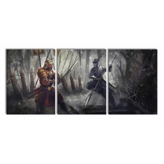 Fight Between Samurai and Ninja 3-Piece Photograph Set on Canvas East Urban Home Size: 80cm H x 180cm W on Productcaster.