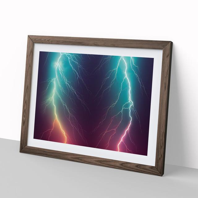 Neon Lightning Bolts - Picture Frame Graphic Art Metro Lane Size: 34cm H x 46cm W, Frame Colour: Brown on Productcaster.