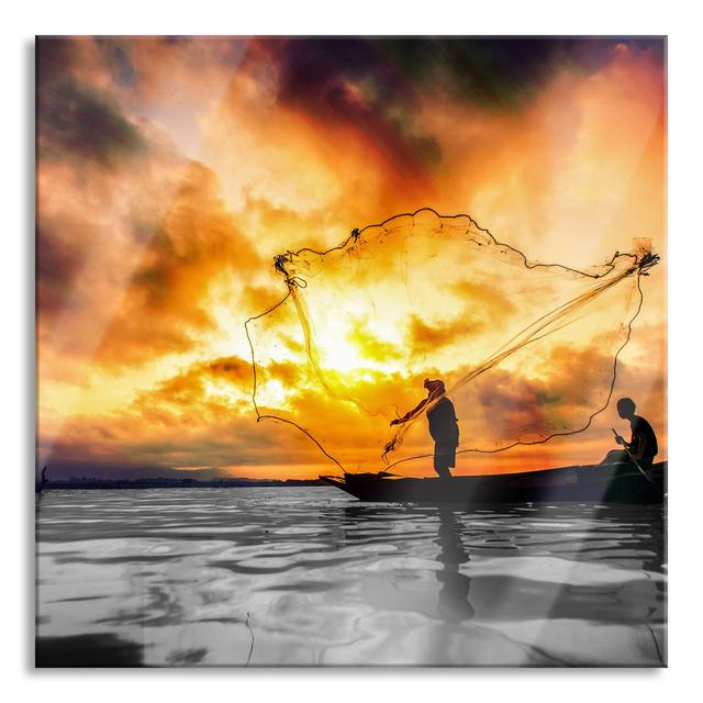 Fisherman with Large Net - Unframed Photograph on Glass Longshore Tides Size: 60cm H x 60cm W x 0.4cm D on Productcaster.