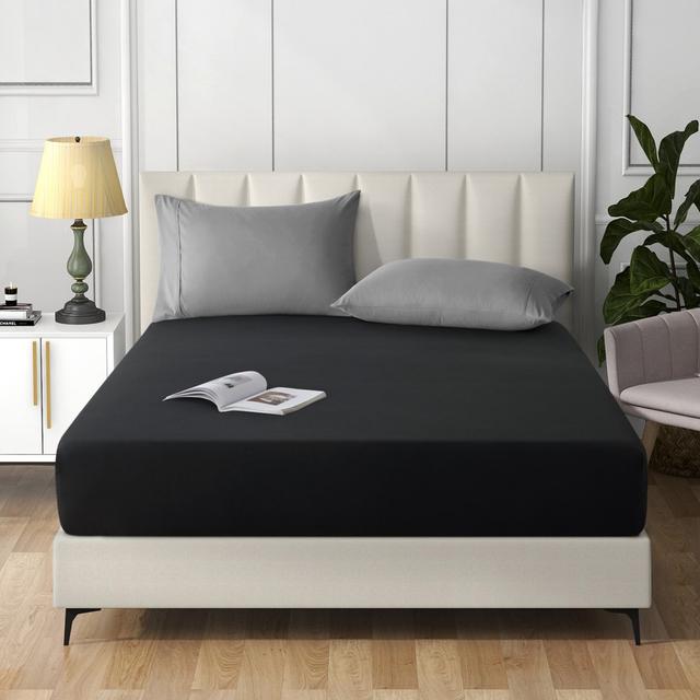 Breannah Microfiber Brushed Fitted Sheet Ebern Designs Size: Super King (6'), Colour: Black on Productcaster.