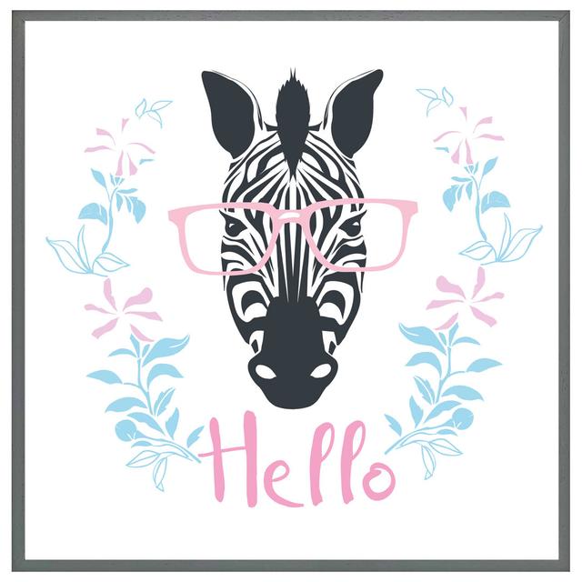 Biaggio Hello Zebra - Single Picture Frame Art Prints Maturi Size: 61cm H x 61cm W x 4cm D, Format: Grey Framed on Productcaster.