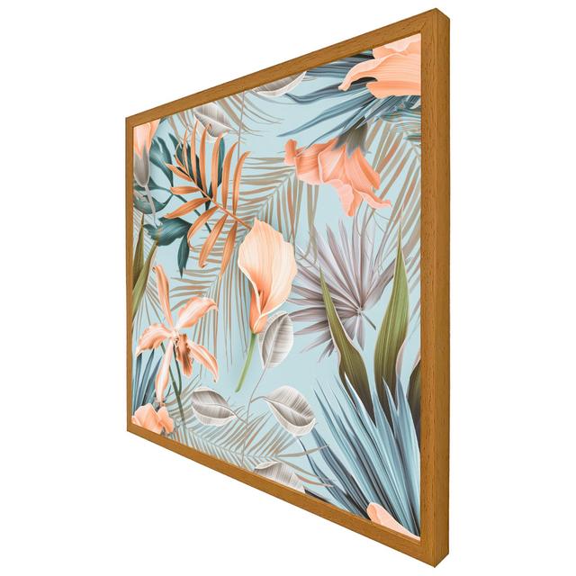 Aamori Pink Tropical Flowers - Single Picture Frame Art Prints Pergo Classics Size: 41cm H x 41cm W x 4cm D, Frame Colour: Oak Framed on Productcaster.