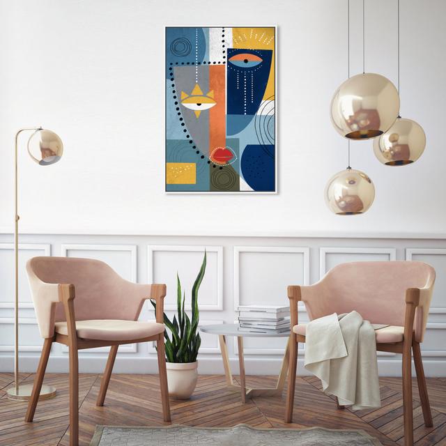 Abstract Cubist Woman Lips Portrait, Modern Yellow And Blue - Print on Canvas Oliver Gal Format: White Framed, Size: 76.2cm H x 50.8cm W x 4.45cm D on Productcaster.