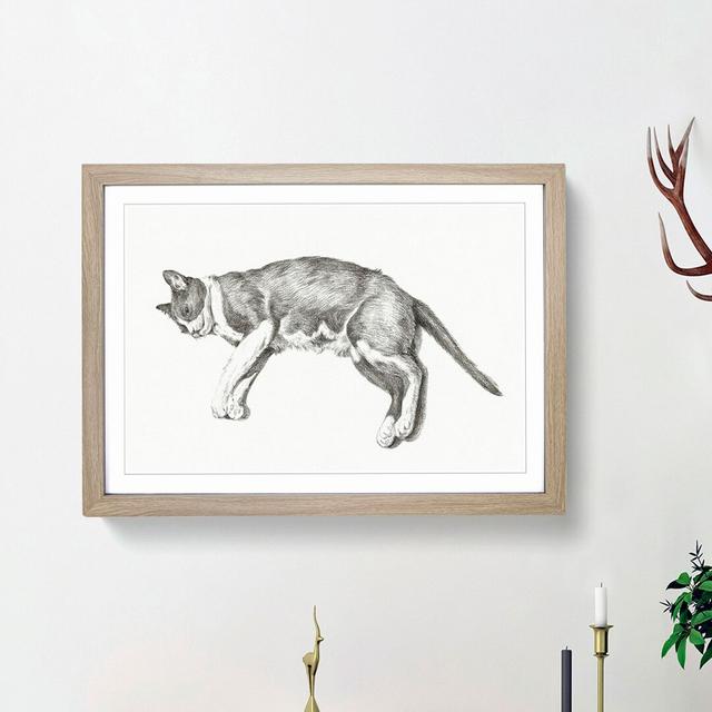 Playful Cat by Jean Bernard - Picture Frame Drawing Print East Urban Home Frame Option: Oak Framed, Size: 36cm H x 48cm W x 2cm D on Productcaster.