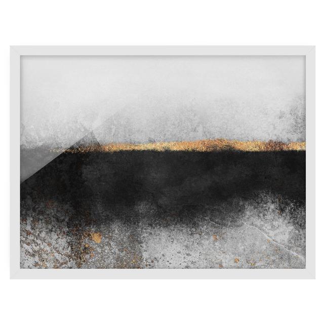 Picture With Frame - Abstract Golden Horizon Black White - Landscape 3:41 Ivy Bronx Size: 40cm H x 55cm W x 2cm D, Frame Option: White Framed on Productcaster.