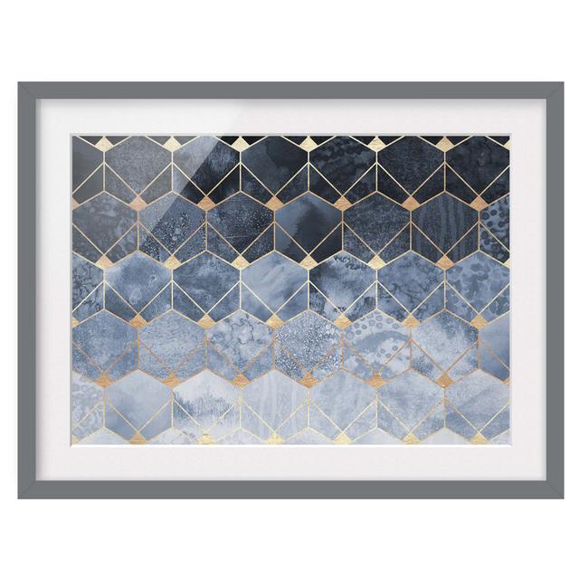 Blue Geometry Golden Art Deco - Picture Frame Graphic Art Canora Grey Frame Option: Grey Framed, Size: 30cm H x 40cm W x 2cm D on Productcaster.