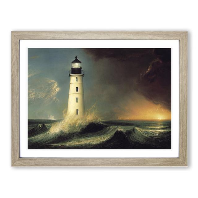 Dashing Lighthouse Seascape - Picture Frame Graphic Art Breakwater Bay Size: 34cm H x 46cm W x 2cm D, Frame Colour: Oak on Productcaster.