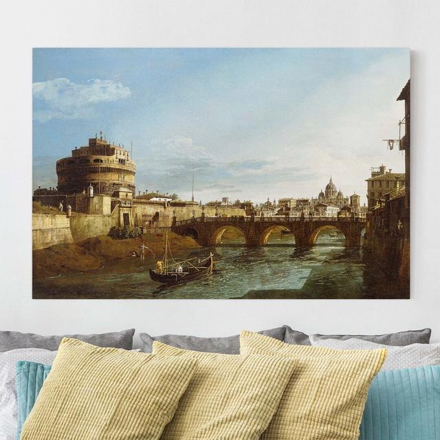 View of Rome Towards the West, with Boats on the Tiber and Castel Saint Angelo in the Distance by Bernardo Bellotto - Wrapped Canvas Painting Longshor on Productcaster.