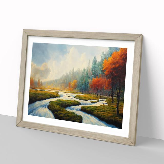 Autumn River Forest - Picture Frame Graphic Art Alpen Home Size: 25cm H x 34cm W x 2cm D, Frame Colour: Oak Framed on Productcaster.