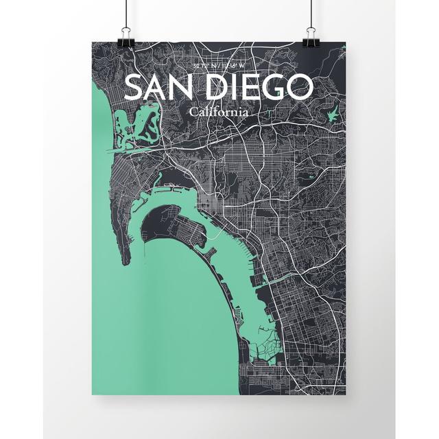 San Diego City Map - Unframed Graphic Art Print on Paper East Urban Home Size: 61cm H x 45.7cm W x 0.13cm D on Productcaster.